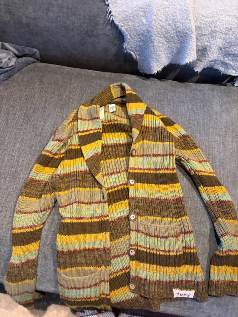 Billabong Striped Knit Cardigan in Yellow, Brown & Green